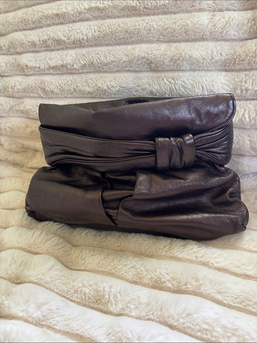 Kooba Dark Brown Leather Fold-Over Clutch with Knot Detail